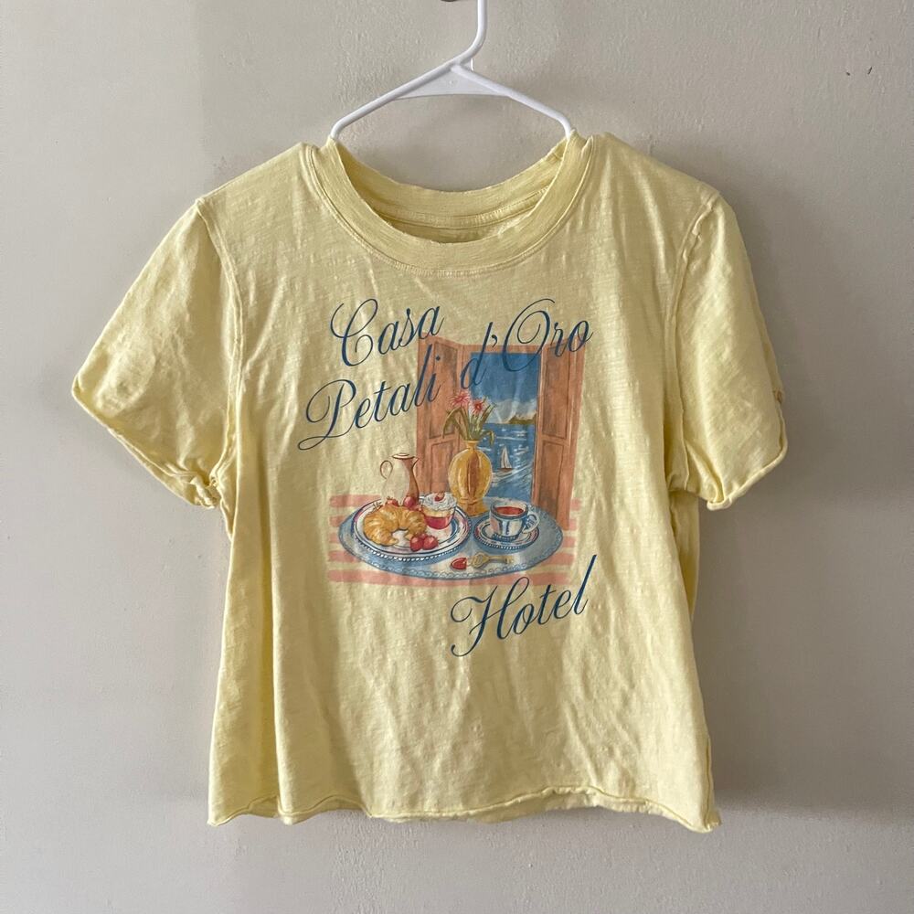 Anthropologie Maeve Casa Petali d'Oro Breakfast Hotel Graphic Tee Womens Small S